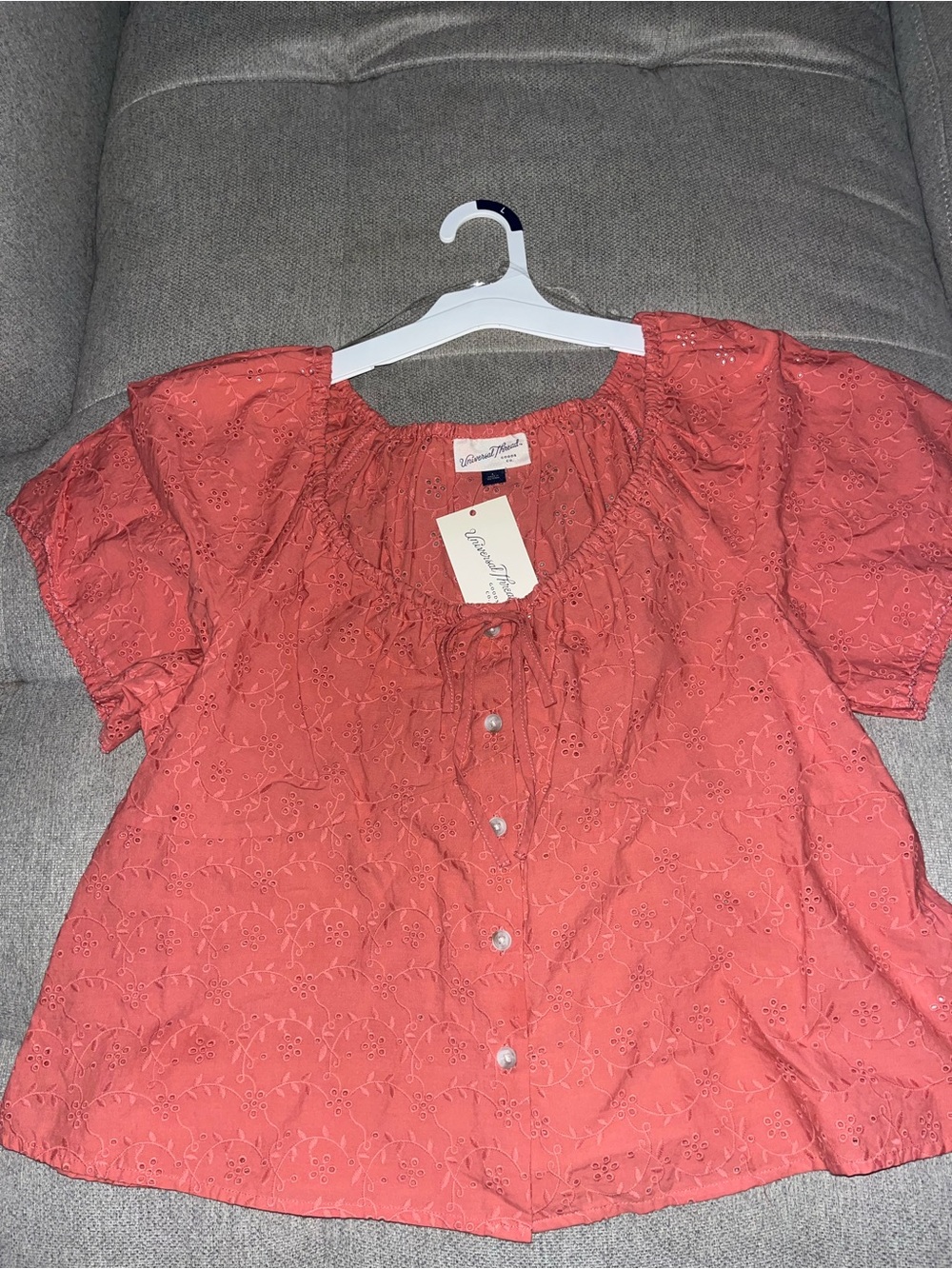 Universal Thread Coral Eyelet Button-Front Blouse